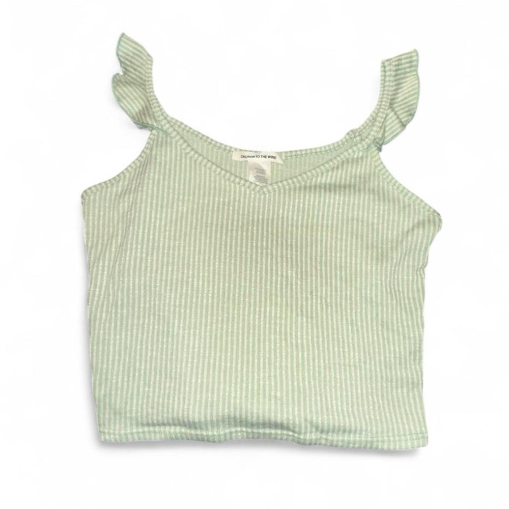 Caution to the Wind Green & White Striped Cropped Tank – M